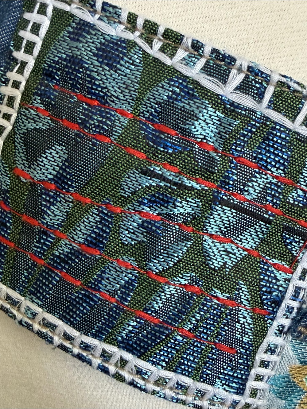Handmade Boho Patchwork Denim Belt Art Ribbon Lace Up Festival OOAK - Picture 9 of 15